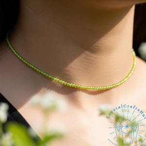 2mm Peridot Micro Bead Delicate Choker AAA+ Tiny Green Gemstone Beads Delicate Necklace Peridot Minimalist Choker Yoga Crystal Necklace Gift
