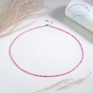 2mm Pink Tourmaline Micro Bead Delicate Choker AAA+ Tiny Pink Gemstone Beads Delicate Necklace Natural Garnet Minimalist Choker Crystal Gift