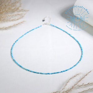 Larimar Stone 2MM Tiny Beads Delicate Choker Natural Blue Gemstone Beaded Dainty Necklace Larimar Minimalist Choker Adjustable Yoga Gift