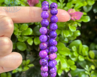 Charoite Beaded Bracelet, Natural Purple Stone, 8mm Beads, Stretchy String Jewelry