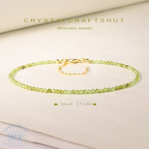 Peridot Minimalist Bracelet 2MM Green Peridot Gemstone Bracelet Peridot Crystal Delicate Bracelet Gift for Mom Sister Wife Friends