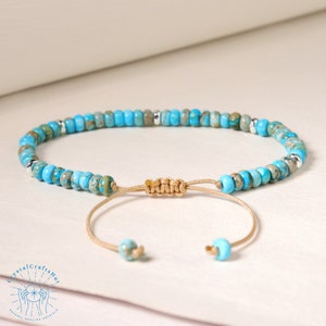 Pulseira delicada turquesa, 4 mm, pequena pulseira com tubo de pedra preciosa, pulseira minimalista com pedra turquesa, pulseira de turquesa com pedra de nascimento de dezembro, presente