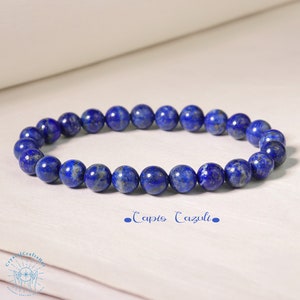 Blue Lapis Lazuli Stretch Bracelet 8mm Blue Gemstone Beaded Bracelet Natural Brazilian Lapis Lazuli Bracelet Blue Crystal Gift +Gift Pouch