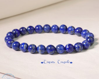 Blue Lapis Lazuli Stretch Bracelet 8mm Blue Gemstone Beaded Bracelet Natural Brazilian Lapis Lazuli Bracelet Blue Crystal Gift +Gift Pouch