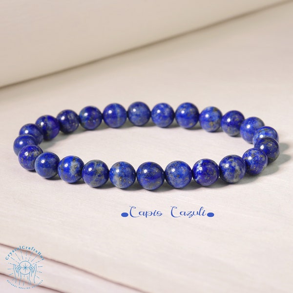 Lapis Lazuli Bracelet  Blue 8mm Round Crystals Stretch Gemstone Bracelet Meditation Triple Protection Crystal Yoga Bracelet Gift for Her Mom