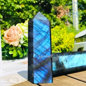Labradorite Tower Point Obelisk Wand AAA+ Grade Labradorite Crystal Point Rough Obelisk Meditation Yoga Meditation Crystal Gift +Gift Pouch