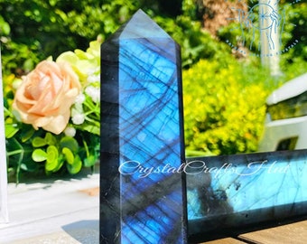 Labradorite Tower Point Obelisk Wand AAA+ Grade Labradorite Crystal Point Rough Obelisk Meditation Yoga Meditation Crystal Gift +Gift Pouch