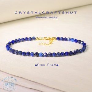 Lapis Lazuli Minimalist Bracelet Blue Lapis Lazuli Gemstone Bracelet 2MM Tiny Beaded Bracelet Gift for Mom Sister Wife Friends +Gift Pouch