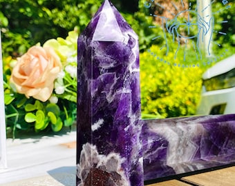 Rough Chevron Amethyst Tower Point Obelisk Labradorite Gemstone Tower Point Throat Chakra Stone Healing Purple Crystal Home Decoration Gift