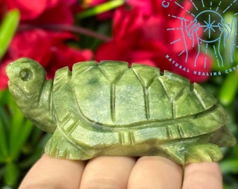 Green Jade Carved Turtle Statue 4Inch Crystal Animal Gemstone Turtle Miniature Stone Animal Figures Statue Home Decor Unique Christmas Gift