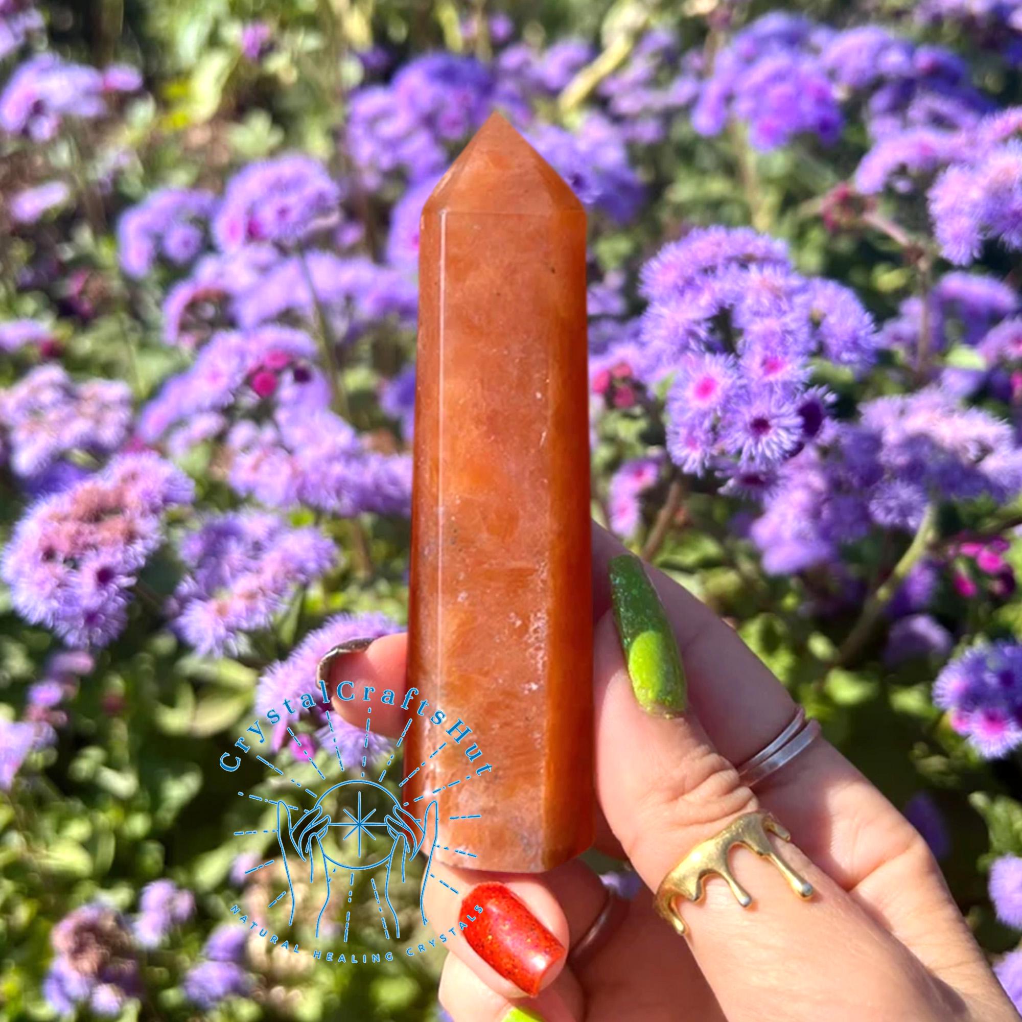 Natural Sunstone Tower Obelisk Orange Gemstone Point Wand Sunstone
