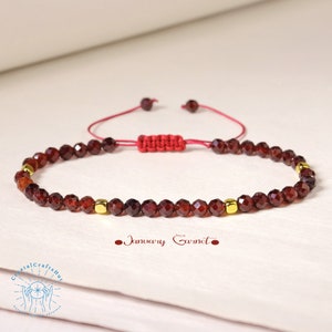 Red Garnet Dainty Bracelet -January Garnet Crystal Yoga Bracelet- 3mm Beaded Minimalist Bracelet Crystal Gift for Mom Sister Wife Friends