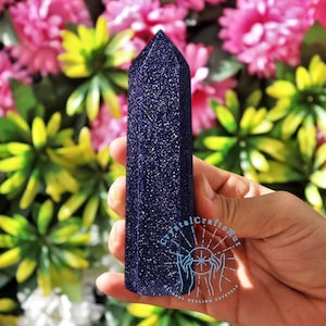 Blue Goldstone Tower Obelisk AAA Sandstone Gemstone Point Tower Mineral Specimen Mini Crystal Wand Tower Home Decor Crystal Gift +Gift Pouch