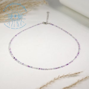 Natural Fluorite Stone Delicate Necklace 2MM Tiny Fluorite Gemstone Beaded Dainty Choker Fluorite Minimalist Choker Adjustable Yoga Gift