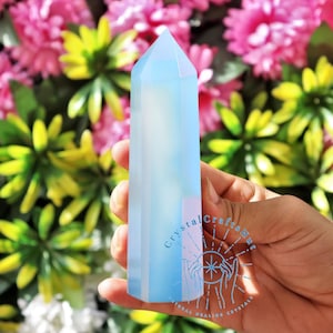 Opalite Crystal Obelisk Tower Raw Opalite Gemstone Obelisk Birthstone Wand Opal Quartz Stone Point Mineral Specimen Collection +Gift Pouch