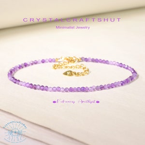 Amethyst Minimalist Bracelet Healing Purple Gemstone Skinny Bracelet 4MM Tiny Bead Bracelet Yoga Crystal Delicate Bracelet Christmas Gift