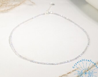 Natürliche Labradorit Kristall zarte Choker AAA + Labradorit Minimalist Halskette einstellbar 2 MM winzige Labradorit Perlen zierliches Choker Geschenk