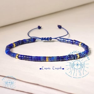Lapis Lazuli Bracelet | AAA+ Blue Gemstone Bracelet | 4mm Adjustable Minimalist Tube Bracelet | Lapis Lazuli Birthstone Jewelry + Gift Pouch
