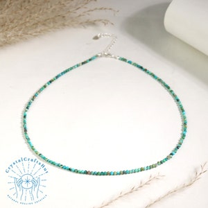 AAA+ Green Turquoise Stone Minimalist Choker 3mm Tiny Green Gemstone Beads Dainty Necklace Natural Turquoise Delicate Choker Yoga Stone Gift