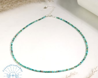 AAA + Grüner Türkis Stein Minimalist Choker 3 mm winzige grüne Edelstein Perlen Zierliche Halskette Natürlicher Türkis Zarte Choker Yoga Stein Geschenk