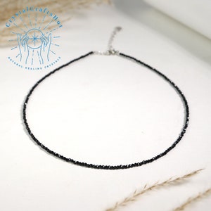 AAA+ Obsidian Stone Delicate Necklace 2MM Tiny Black Gemstone Beaded Dainty Choker Natural Black Obsidian Minimalist Choker Crystal Gift