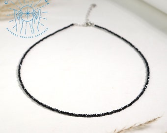 AAA+ Obsidian Stone Delicate Necklace 2MM Tiny Black Gemstone Beaded Dainty Choker Natural Black Obsidian Minimalist Choker Crystal Gift