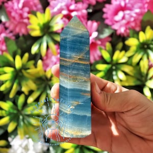 Natural Blue Onyx Stone Obelisk Tower Energy Wand AAA+ Blue Onyx Gemstone Point Tower Mineral Specimen Collection Car Home Decor Stone Gift