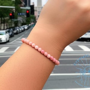 Rhodochrosite Stone Stretch Bracelet 4mm Skinny Beaded Delicate Bracelet  Pink Gemstone Beaded Minimalist Bracelet Gift for Mom Sister Wife