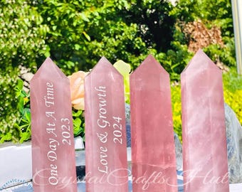 Obelisco de torre de cuarzo rosa natural: ejemplar de mineral de cristal para meditación, varita rosa en bruto (8-10 cm)