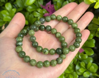 Handmade AAA+ Green Nephrite Jade Bracelet | 8mm Crystal Jewelry