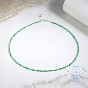 2mm Green Emerald Stone Delicate Choker Tiny Green Gemstone Beads Delicate Necklace Emerald Minimalist Choker Yoga Crystal Necklace Gift