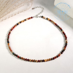 Brazilian Jasper Delicate Choker 4mm Gemstone Bead Dainty Choker Adjustable Red &Orange Jasper Minimalist Necklace Yoga Dainty Necklace Gift