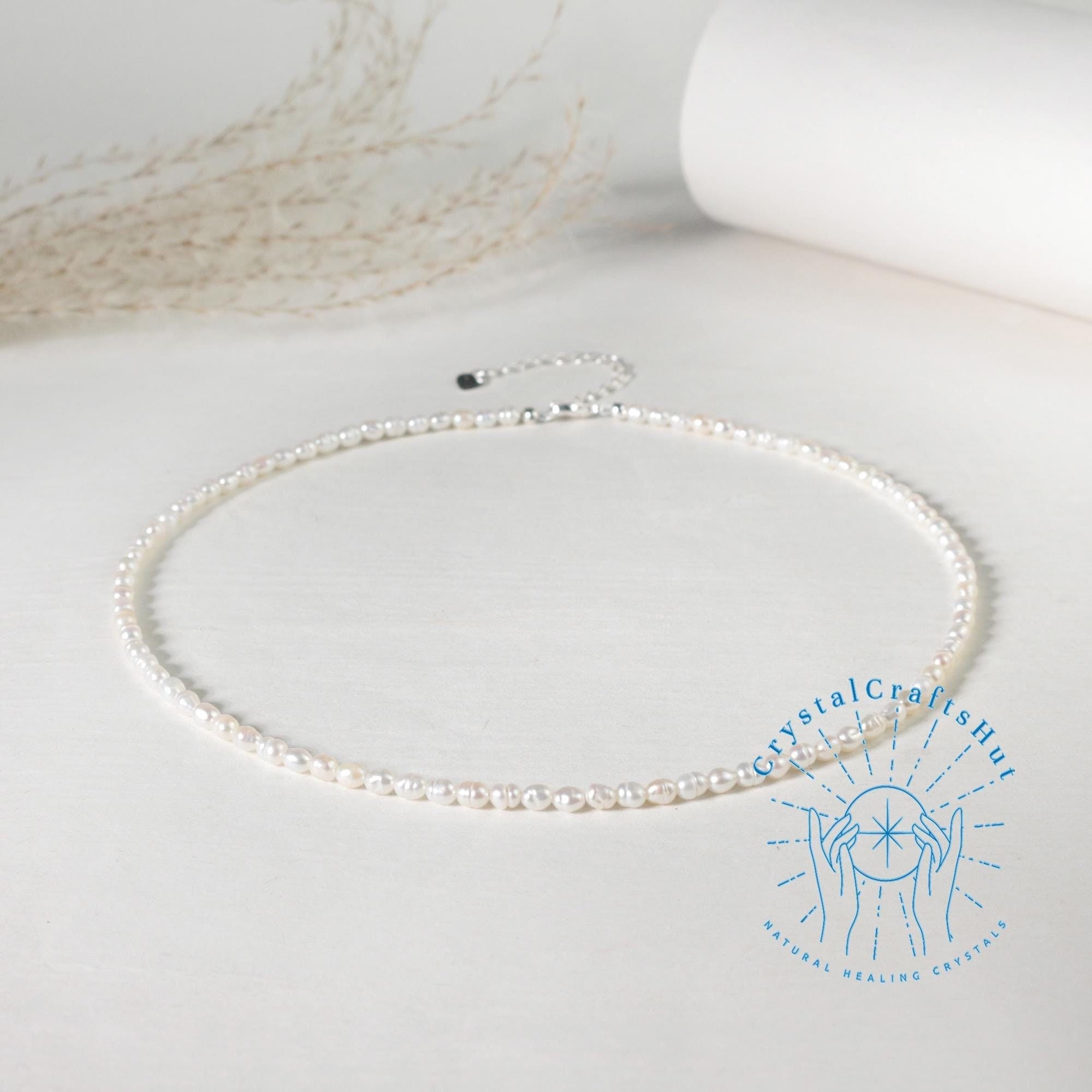 Retro Style Pearl Delicate Choker, AAA+ White Pearl Minimalist Necklace, 4MM Raw Oval Beads Dainty Choker, June Birthstone Pearl Gift