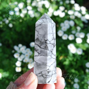 AAA+ Howlite Tower Obelisk Natural White Gemstones Point Tower Mineral Specimen Collection Home Decor Mini Energy Stone Wand Crystal Gift