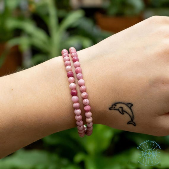Bracciale Elastico In Pietre Naturali – Perline Lucide Da 6/8 Mm – Gioiello Unisex Portafortuna (Lunghezza 18,5 Cm) - 4
