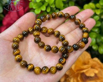 Natural Tiger Eye Beaded Bracelet: Meditation, Yoga, Crystal Healing, Gemstone Gift for Her