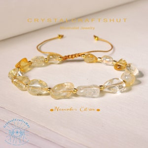 Raw Citrine Beads Bracelet 6mm Rough Yellow Crystals Anklet Gemstone Bracelet Triple Protection Meditation Bracelet Gift for Sister Mom Wife image 1