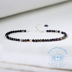 Natural Black Onyx Stone Dainty Bracelet AAA+ 3MM Tiny Bead Delicate Anklet Skinny Gemstone Bead Minimalist Bracelet Crystal Bracelet Gift