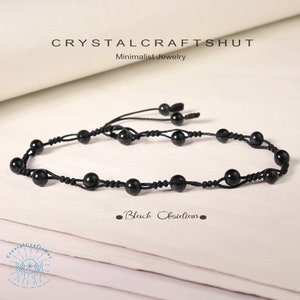 Obsidian Minimalist Ankle Bracelet, Obsidian Dainty Anklet, 4mm Black Gemstone Beaded Bracelet, Ankle Jewelry Gift for Sister Wife Friends