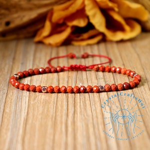 4mm Red Jasper Stone Minimalist Bracelet Natural Tiny Gemstone Bead Dainty Bracelet Skinny Bead Delicate Bracelet Dainty Yoga Bracelet Gift