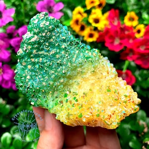 Colorful Aura Quartz Cluster Yellow Crystal Quartz Cluster Mineral Specimen Rough Green Crystal Home Decor Raw Rainbow Crystal Cluster Gift