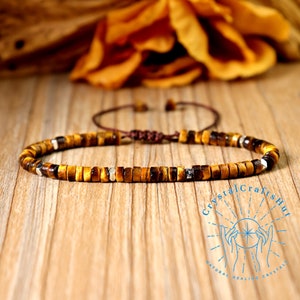 Natural Tigers Eye Stone Bracelet - Gemstone Bead Minimalist Bracelet - 4MM Bead Delicate Bracelet Adjustable - Dainty Yoga Bracelet Gift