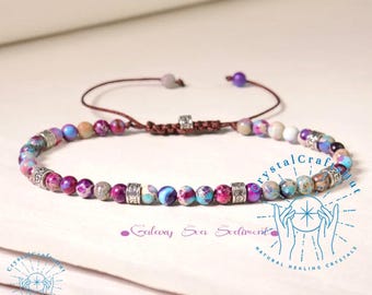Galaxy Sea Sediment Jaspis Armband Blau Lila Jaspis Minimalist Armband 3 mm Edelstein Perlen Armband Jaspis Birthstone Dainty Armband