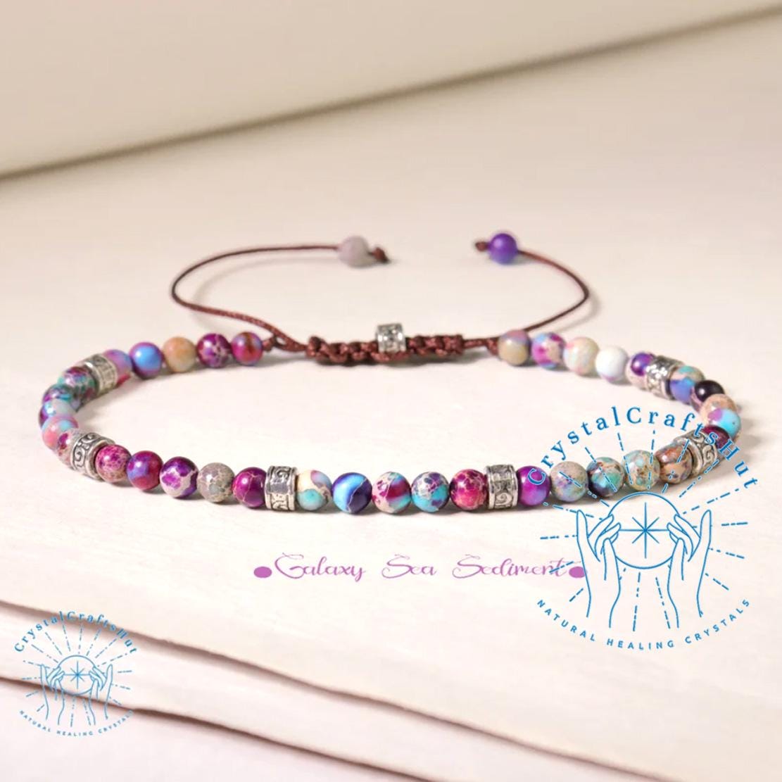 Galaxy Sea Sediment Jasper Bracelet Blue Purple Jasper Minimalist Bracelet 3mm Gemstone Beaded Choker Jasper Birthstone Dainty Anklet Gift