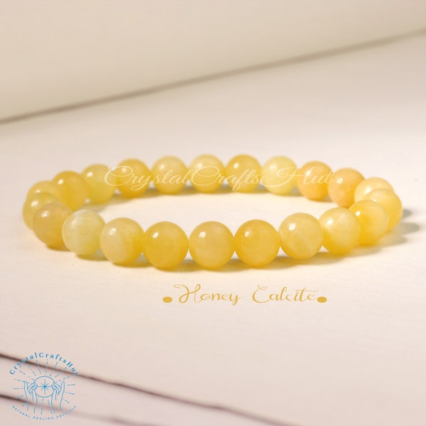 Honey Calcite Beaded Bracelet Yellow Gemstone Stone Stretch Bracelet Meditation Yoga Bracelet Crystal Gift for Mom Friends Everyday Wear