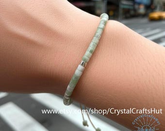 Grüne Jade Minimalist Armband 4 mm winzigen Rohr Stein Armband natürliche grüne Edelstein Perlen Armband Birthstone Jade zierliche Armband schönes Geschenk