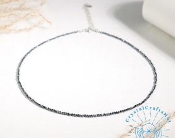 Hematite Stone Delicate Necklace AAA+ Black Hematite Minimalist Choker 2MM Tiny Black Gemstone Beads Dainty Choker Yoga Dainty Necklace Gift