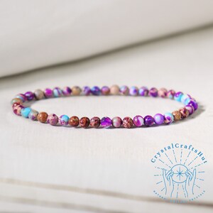 Purple Jasper Stone Bead Stretch Bracelet 3MM Skinny Bead Delicate Bracelet Tiny Purple Gemstone Bead Minimalist Bracelet Yoga Bracelet Gift