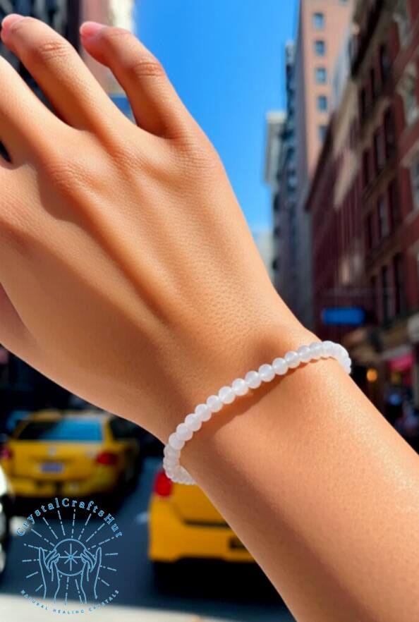 Bracciale Con Pietra Preziosa Di Luna / Perline Rotonde Da 4 Mm, Pietre Per Gioielli, Bracciale Elastico Con Palline Powerbeads, Uomo E Donna, Pietre Preziose Naturali - Italia - Foto 6