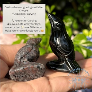 Natural Obsidian Crow Figurine Hand Carved Miniature Stone Animal Figure Bird Statue Home Decor Pocket Guardian - Custom Engraving Gift
